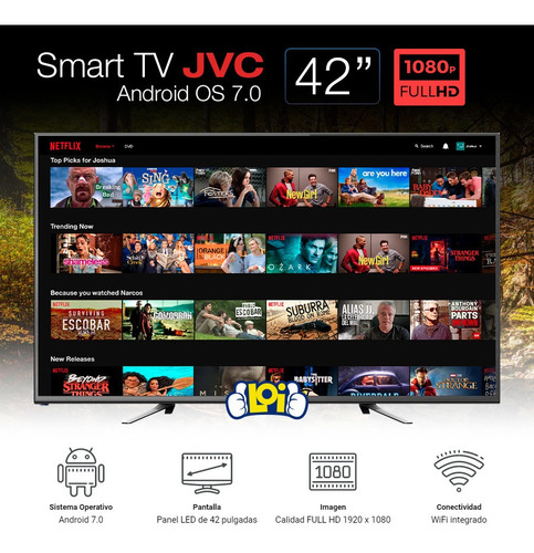Smart Tv Jvc 42' Fullhd Android 7.0 Wifi Netflix Youtube Loi