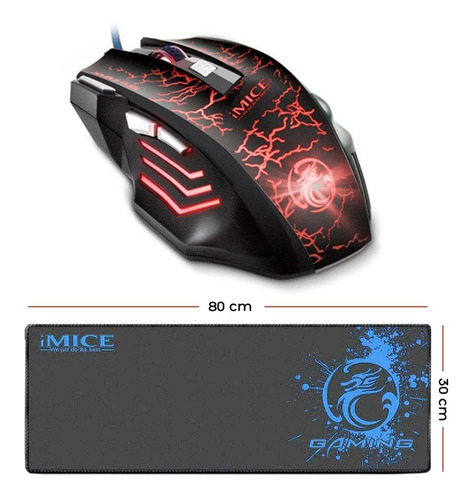 Imagen 1 de 10 de Combo Kit Gamer Mouse 7 Botones Rgb + Pad Mouse Extra Largo