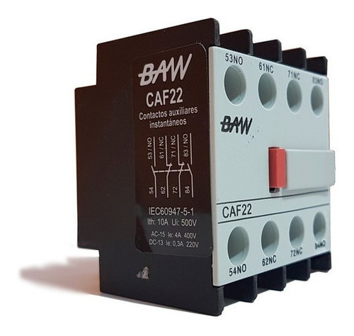 Imagen 2 de 5 de Contacto Auxiliar 10a 500v 2 Na + 2 Nc Baw