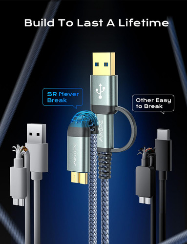 Cable De Disco Duro Ainope De 10 Gbps Usb-c A Micro B De 0,5