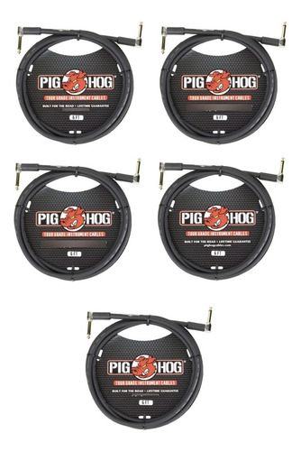 5 Cables Guitarra Bajo 1.82mt 1/4 Angular Plug Pig Hog Ph6rr