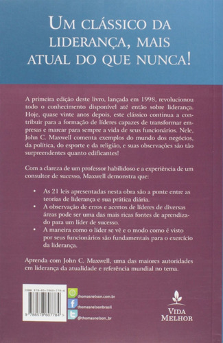 Livro As 21 Irrefutáveis Leis Da Liderança De Maxwell John C Editorial Vida Melhor Capa Mole Em Português 2015