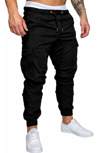 Jogger Pantalones Hombre Cargo Bolsillos Casuales Slim Moda