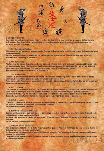 Póster Pergamino Código Samurai Bushido 7 Virtudes