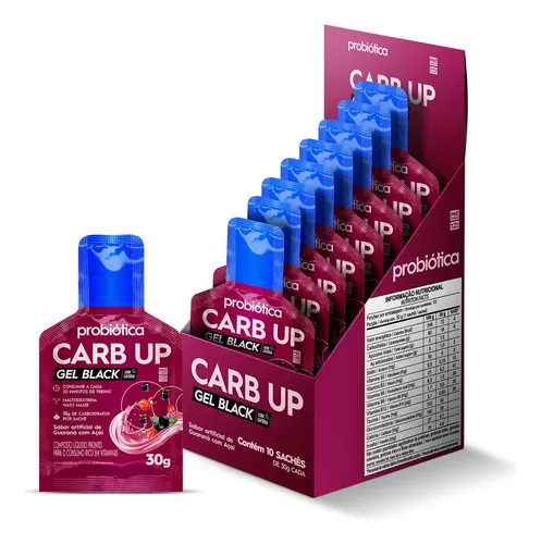 Carb Up Black Gel Com Cafeína Caixa C/10 Sachês Probiótica Sabor ...