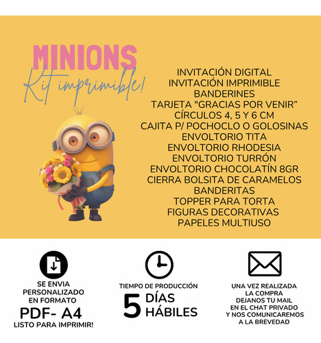 Kit Imprimible Personalizado Minions Cumpleaños!