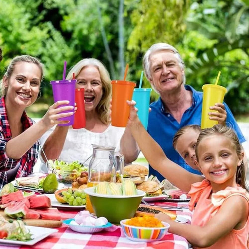 Kl 10 Vasos Reutilizables De 24 Oz Con 10 Tapas + 10 Popotes
