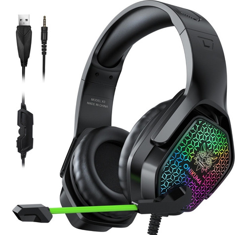 Imagen 3 de 9 de Audífono gamer Onikuma K10 negro con luz rgb LED