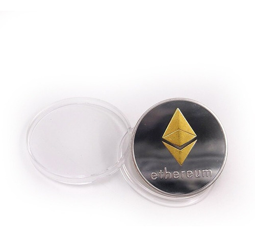 Moneda Ethereum Ether (eth) Crypto Bañada Plata + Protector