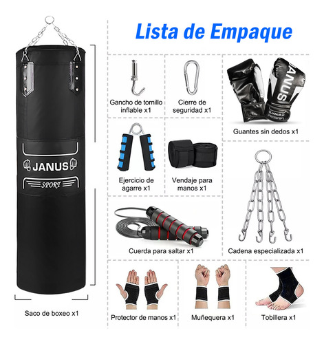 Bolsa Saco De Boxeo Profesional Costal De Box Con Guantes Color Negro