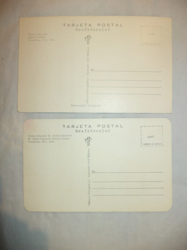 2 Antiguas (c. 1955) Postales Centro Escolar Teziutlán (Usado)