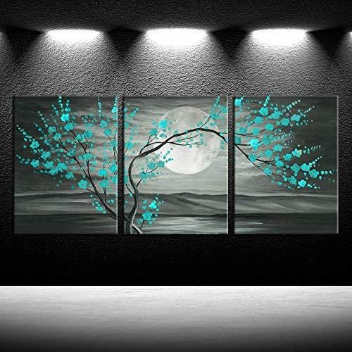 Iknow Foto 3pcs Gris Y Teal Lienzo Floral Estampados 4zd7o