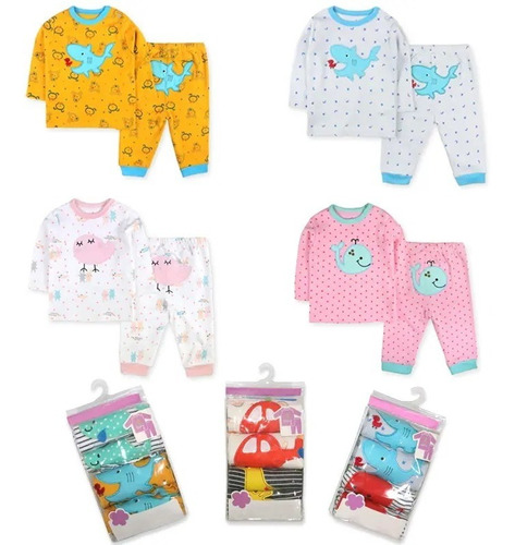 Pijamas Bebe Set 2 Conjuntos Manga Larga Niño Y Niña Algodon