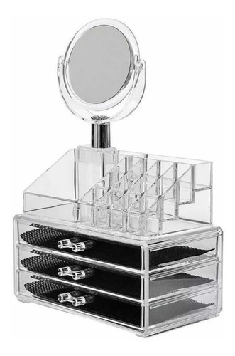 Imagen 2 de 4 de Organizador Acrílico Maquillaje Make Up 3 Cajones+espejo