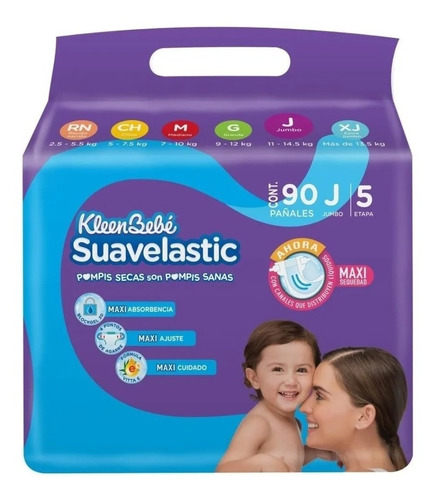 Pañales Etapa 5 Jumbo Kleen Bebe Suavelastic 90pzs7