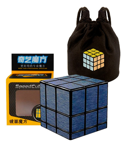 Cubo Rubik Qiyi Mirror 3x3 Oro Plata Blue + Estuche