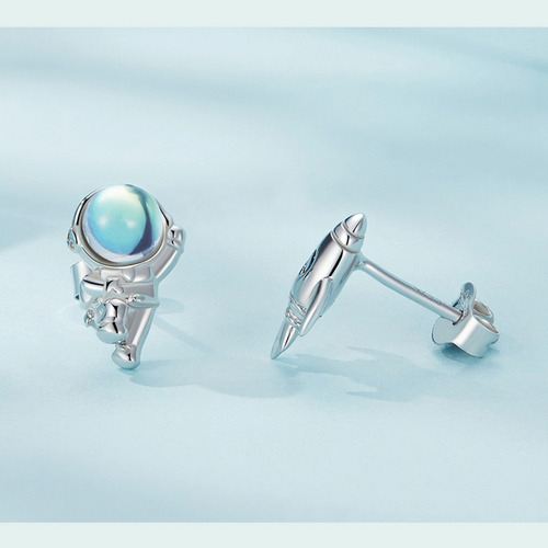 Aretes Asimétricos Astronauta Y Cohete Espacial Plata S925