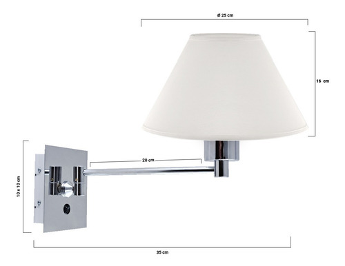 Imagen 3 de 10 de Lampara Aplique Pared Interior Brazo Movil Pantalla Conica