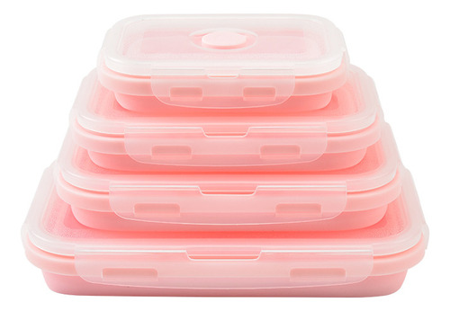 Fiambrera Cuadrada Plegable De Silicona 350 500 800 Ml, Rosa