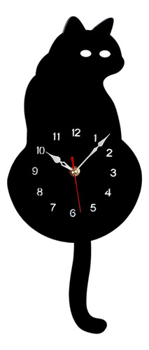 Reloj De Pared De Péndulo De Gato Silencioso Con Negro