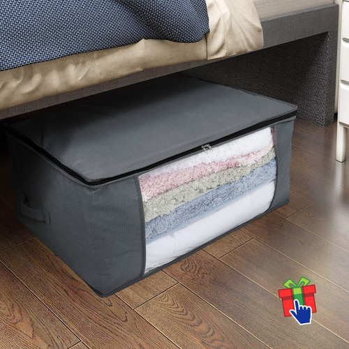 Imagen 8 de 10 de Set X2 Organizadores Ropa Cama Tela Cierre 60x45x30cm