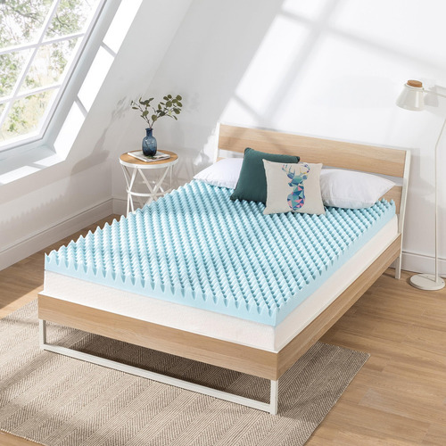 Colchón Espuma Viscoelástica Refrescante Color Azul Claro súper king