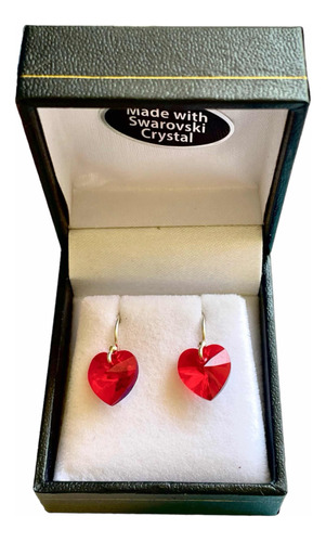 Aros Swarovski Crystals Corazón Rojo Light Siam Plata 925