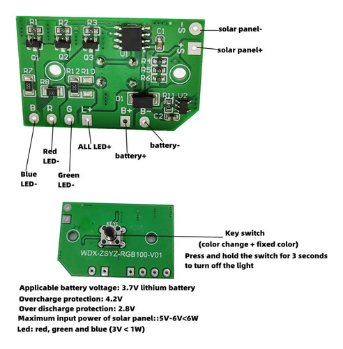 Placa De Circuito De Luz Solar Con Interruptor De 3,7 V, Con