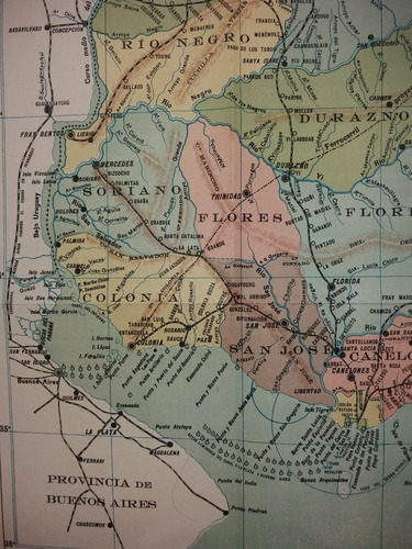 Hermosa Carta Geografica Mapa Politico Color Uruguay 1915 (Usado)