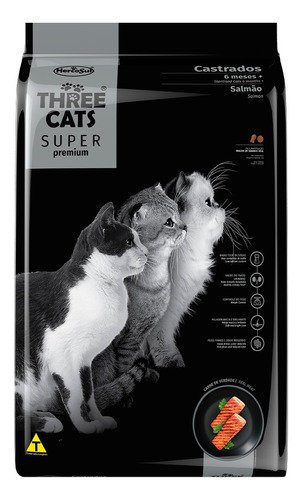 Imagen 1 de 7 de Comida Para Gato Three S Superpremium Castrados Salmon 3 Kg