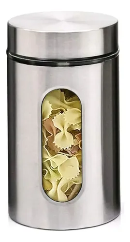comprar Pote Porta Mantimento De Inox Com Visor De Vidro 950ml