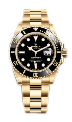 Reloj pulsera Rolex Submariner date con correa de acero oystersteel color dorado - fondo negro