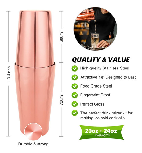 Juego Coctelero Rosa Oro Completo 14 Piezas Soporte Pro