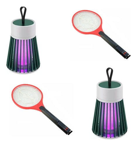 2x Raqueta Mata Mosquitos + 2x Lampara Repelente Moscos Uv Variedad