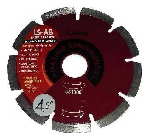 Disco Diamantado Aliafor Laser Lsab 4,5 115 Mm Hormigon Color Rojo