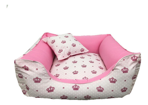 Cama Pet + Almofada P Cachorro Médio - Coroa Rosa/pink