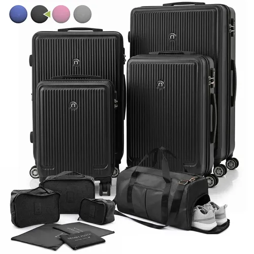 4 Maletas Rígidas Más Maleta Duffle y 6 Organizadores de Viaje Color Negro
