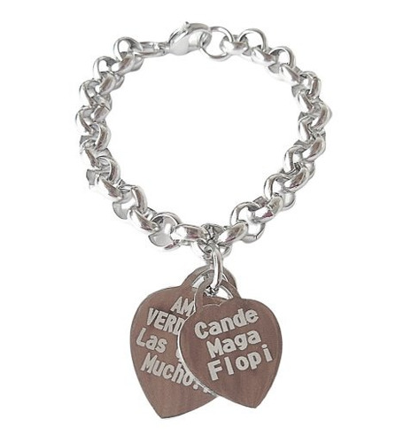 Pulsera De Acero Quirurgico Rolo Con Corazón Grabado Laser