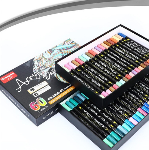 Set 24 Colores Marcadores Acrílicos Punta Fina Y Pincel