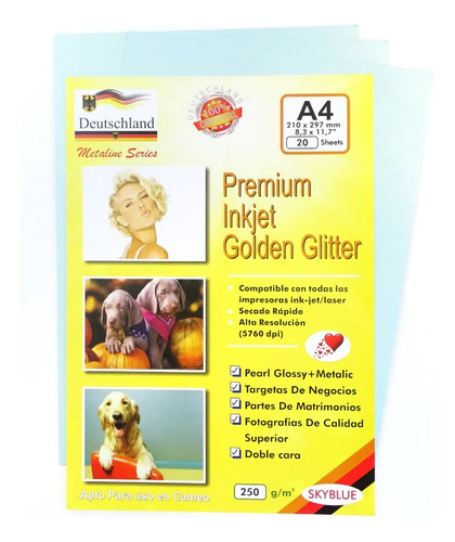 Papel Fotográfico A4 Glossy 250grs Glitter 20 Unidades