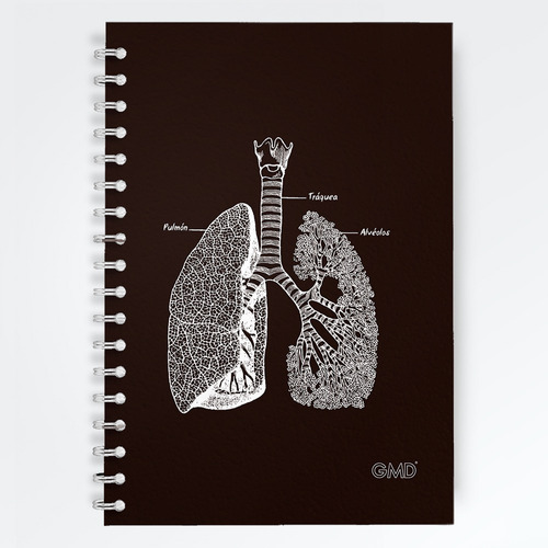 Cuaderno Agenda Para Enfermería Y Medicina 120 Hojas Gmd Año 2023 Portada Neg Pulmones