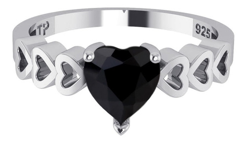 Imagem 3 de 9 de Anel Luxo Pura Prata 925 Black Onix Coração - Exclusivo