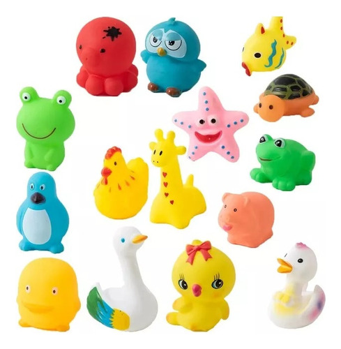 Kit 10 Brinquedo Vinil Hora Do Banho Animais Fazenda P/ Bebê