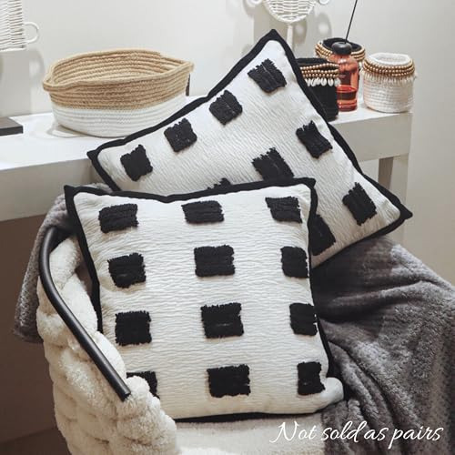 Funda De Cojín Decorativo Boho Negro Y Blanco Con Mechones,