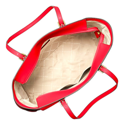 Sacola grande de couro Saffiano Michael Kors Gilly com acabamento em hardware, cor dourada, alça de ombro vermelha, design de tecido liso