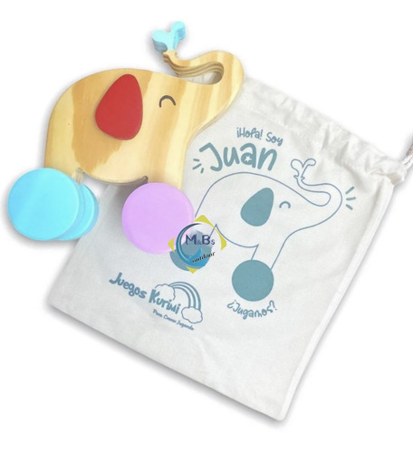 Imagen 2 de 5 de Elefante Artesanal Juguete Arrastre Bolsa Lienzo Bebes Niños