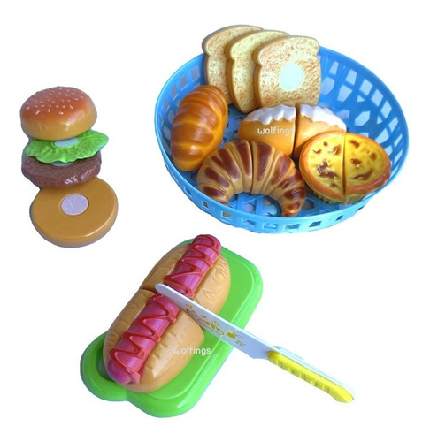 Imagen 2 de 10 de Alimentos De Juguete Canasta Comida Con Abrojo Comidita