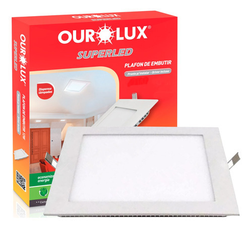 Plafon Led Quadado Embutir 24w 2700k Luz Amarela Ourolux