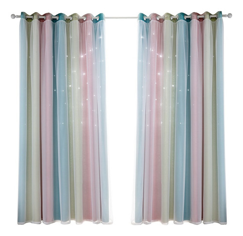 Cortinas Opacas 100*250 Cm Con Estrellas En 1 Paneles Casa