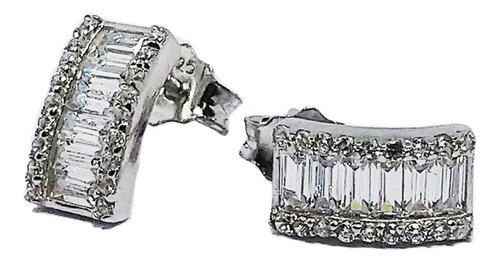 Imagen 2 de 7 de Aros Plata 925 Rectangulares Rodinados Cubics Engarzados